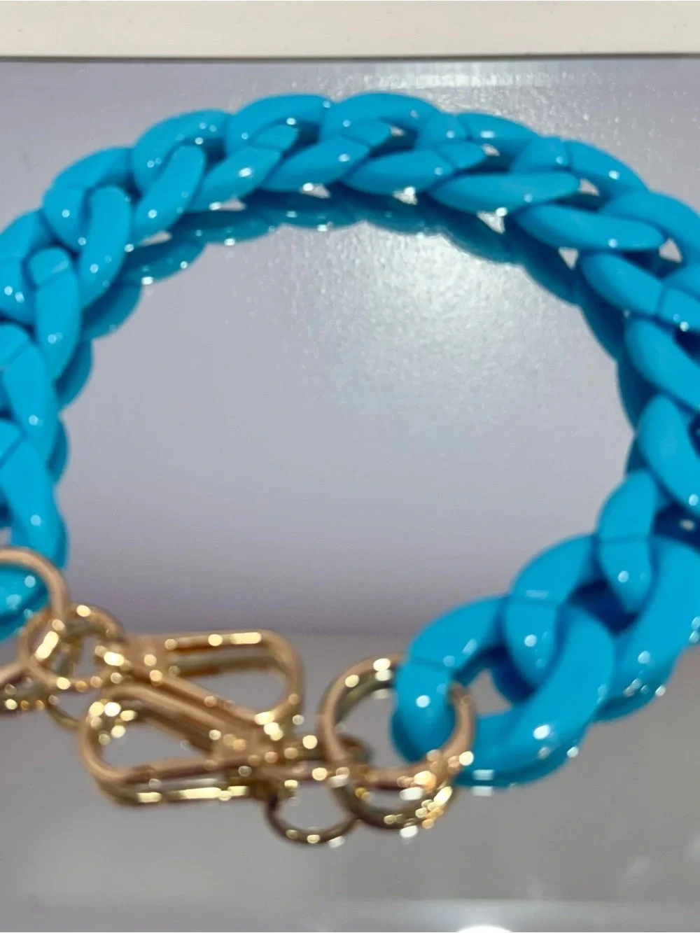 New Slim Robin Egg Blue 18 inch Bag Chain Gold Hardware